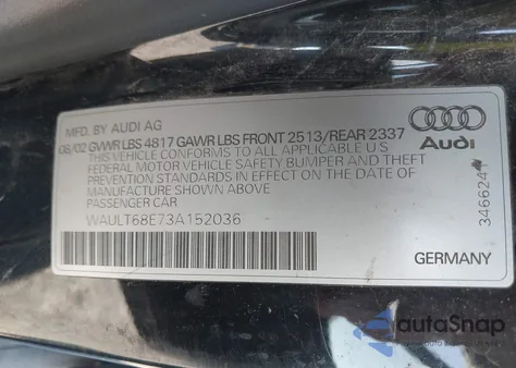 2003 Audi A4 3.0 z USA, uszkodzony, nr VIN WAULT68E73A152036